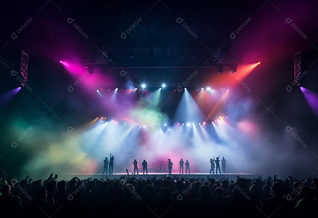 Cenário de palco de concerto fotográfico com luz colorida de holofotes