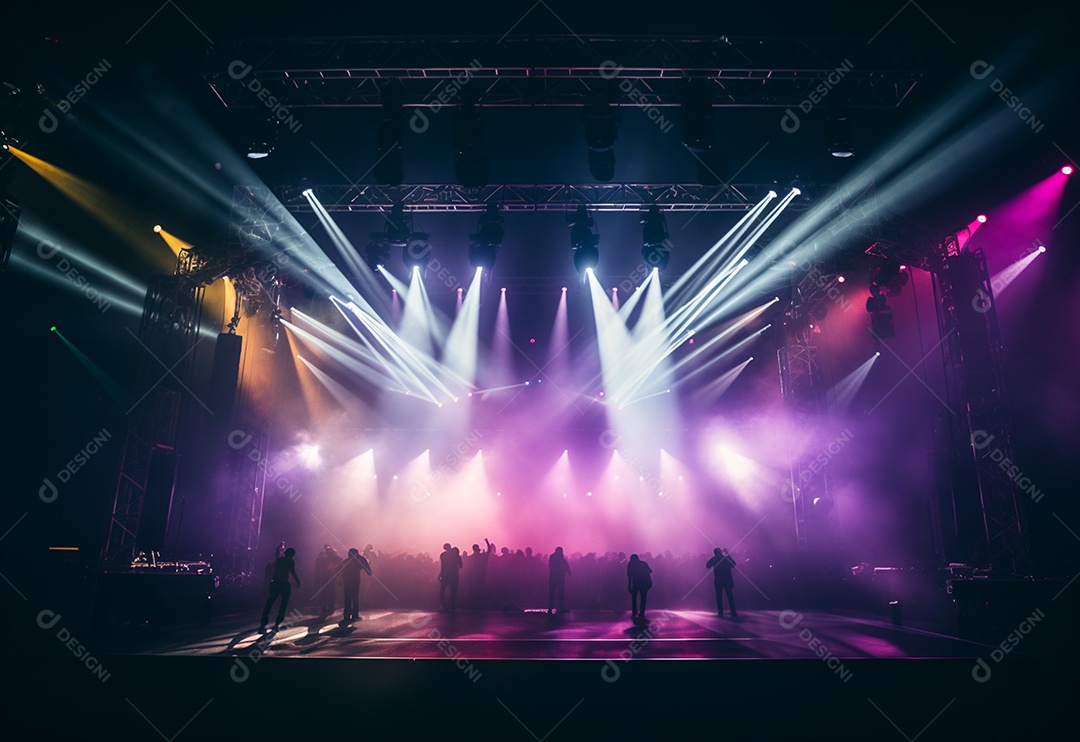 Cenário de palco de concerto fotográfico com luz colorida de holofotes