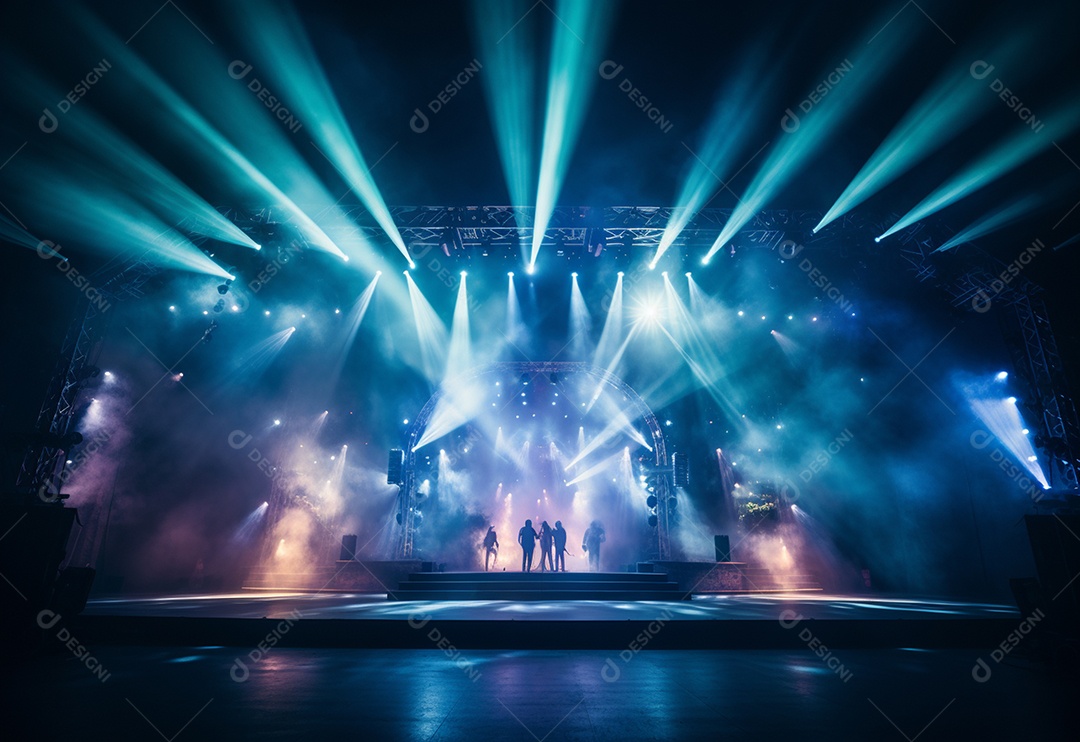 Cenário de palco de concerto fotográfico com luz colorida de holofotes