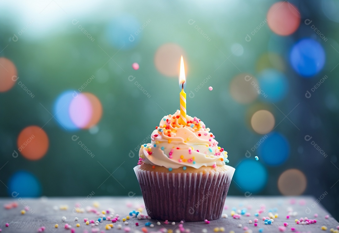 Cupcakes de aniversário foto com desfoque de fundo colorido