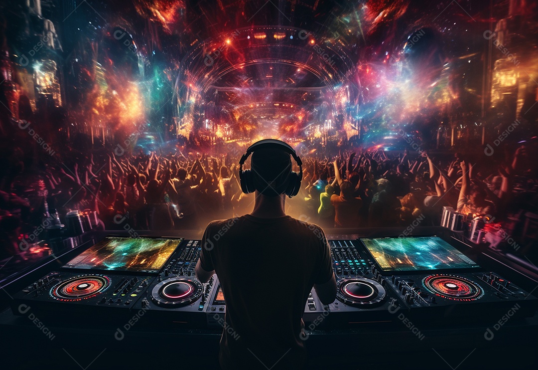 DJ tocando e mixando música em festa de boate