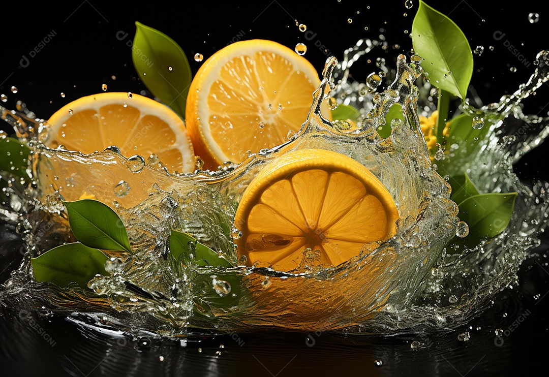 Limão fotografia água espirrando na comida realista