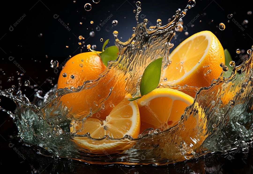 Limão fotografia água espirrando na comida realista