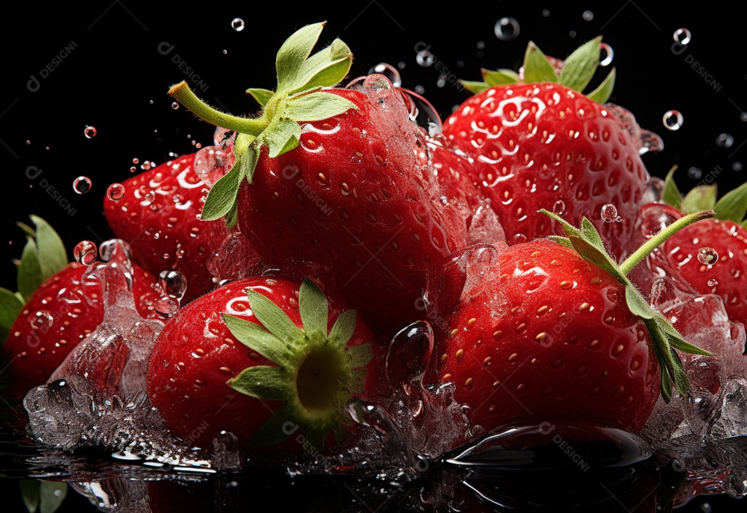 Morango fotografia água espirrando na comida real