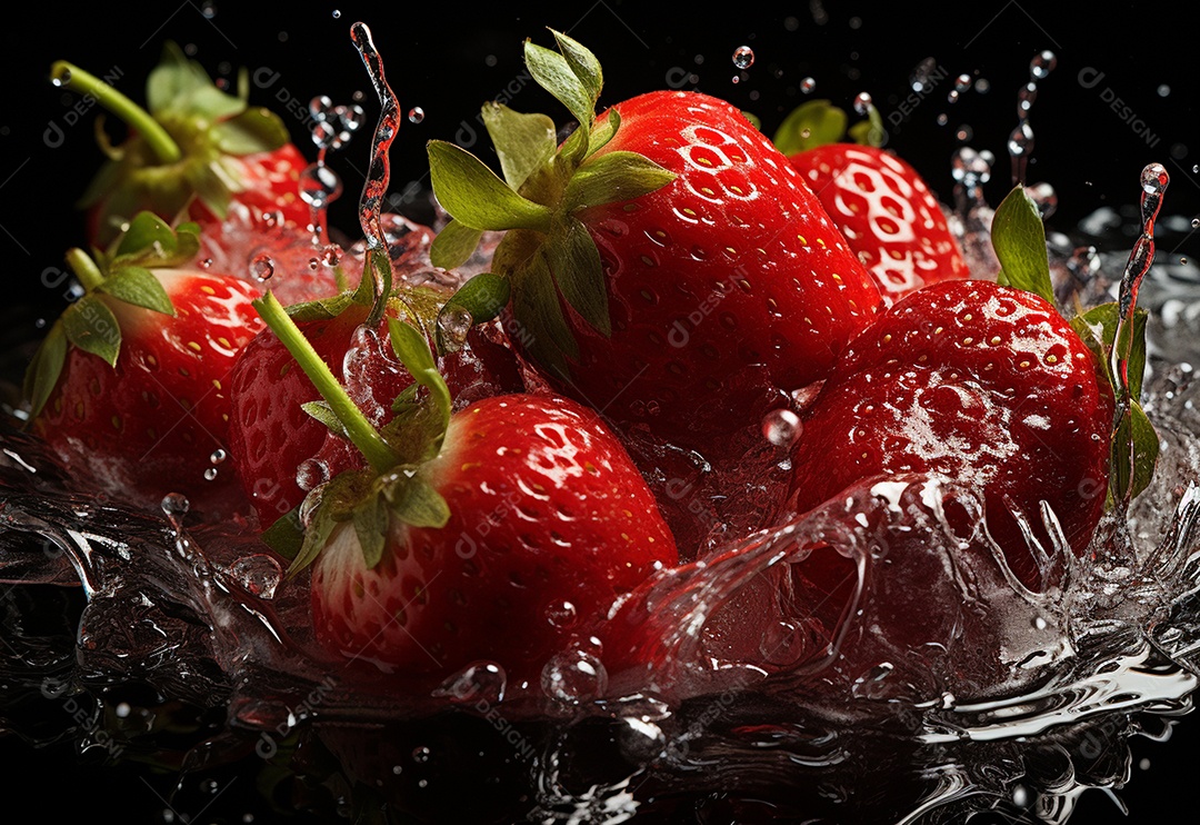 Morango fotografia água espirrando na comida real