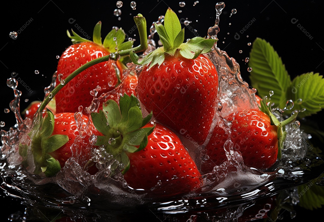 Morango fotografia água espirrando na comida real
