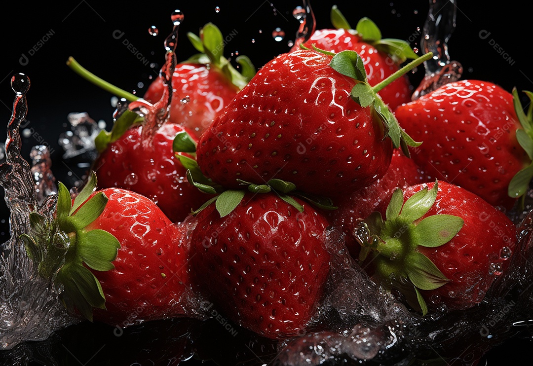 Morango fotografia água espirrando na comida real