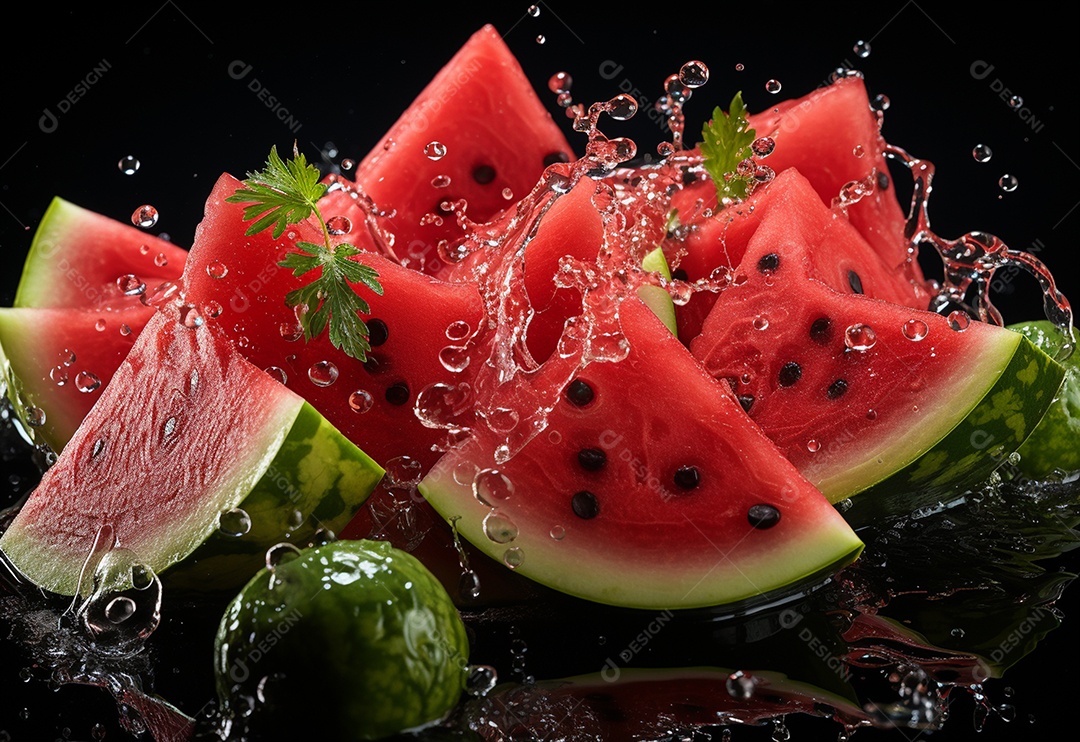 Melancia fotografia água espirrando na comida real
