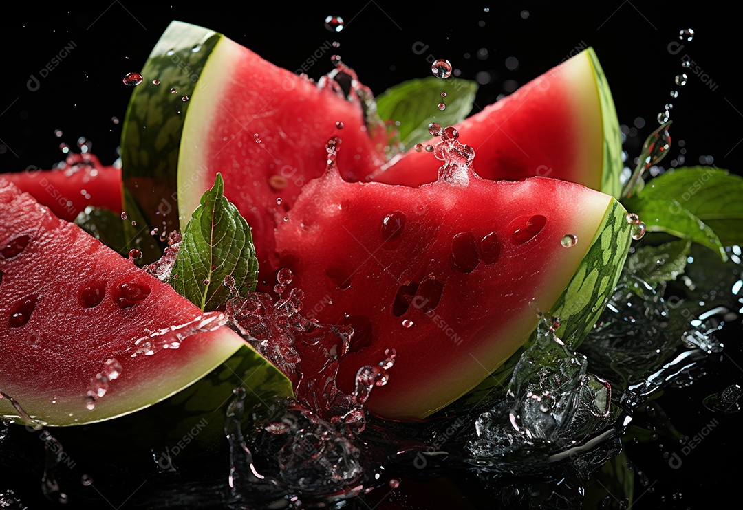 Melancia fotografia água espirrando na comida real