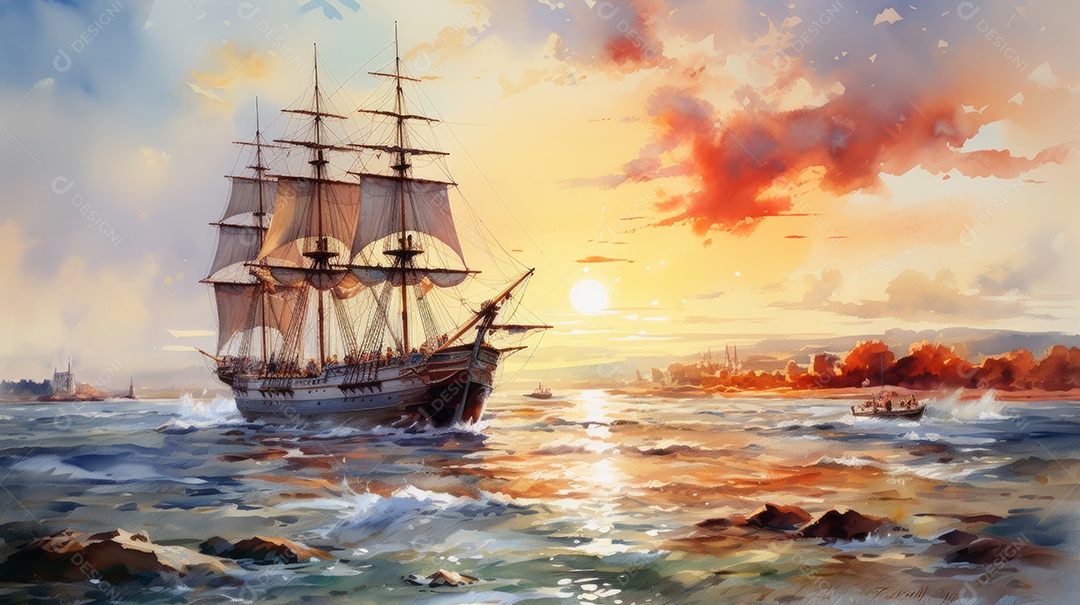 Dia de Colombo Comemore o aniversário da chegada de Cristóvão Colombo à América 14 de outubro IA Generativa.