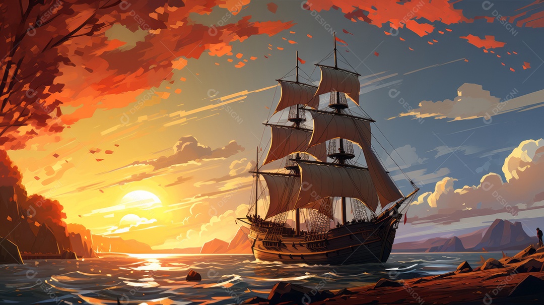 Dia de Colombo Comemore o aniversário da chegada de Cristóvão Colombo à América 14 de outubro IA Generativa.