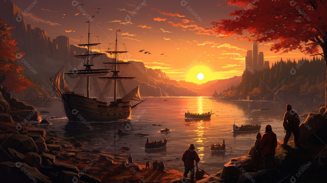 Dia de Colombo Comemore o aniversário da chegada de Cristóvão Colombo à América 14 de outubro IA Generativa.