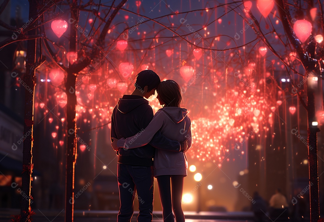 Um casal se abraçando no ás da área do Dia dos Namorados