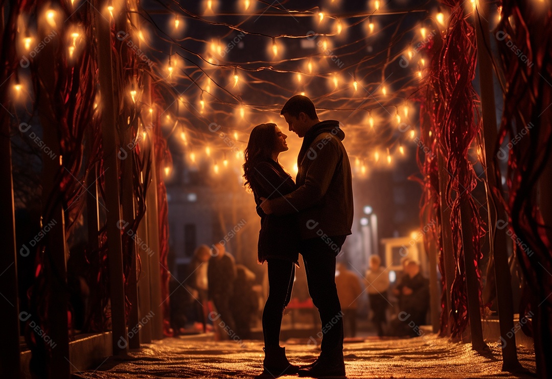 Um casal se abraçando no ás da área do Dia dos Namorados