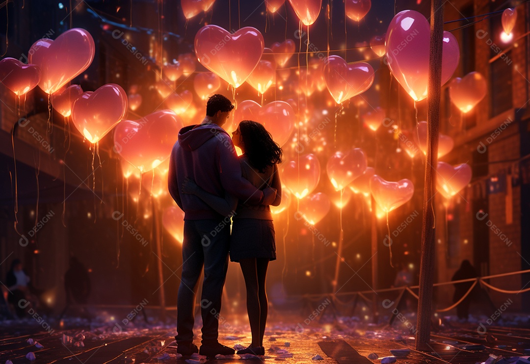 Um casal se abraçando no ás da área do Dia dos Namorados