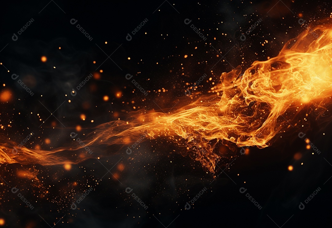 Partículas de fogo HD em fundo preto quente realista