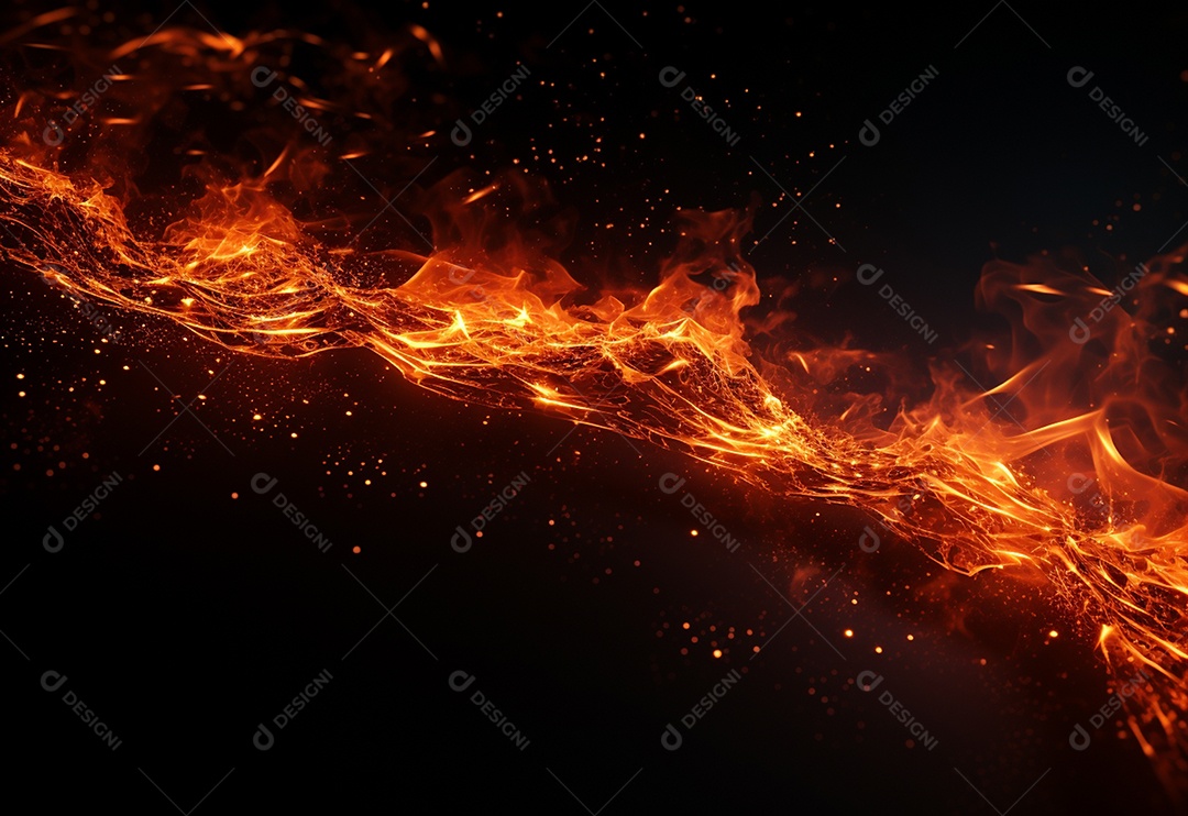 Partículas de fogo HD em fundo preto quente realista
