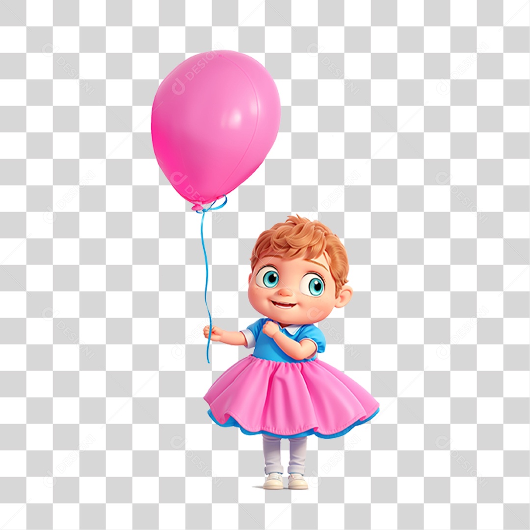 Menina com Balão Rosa PNG Transparente