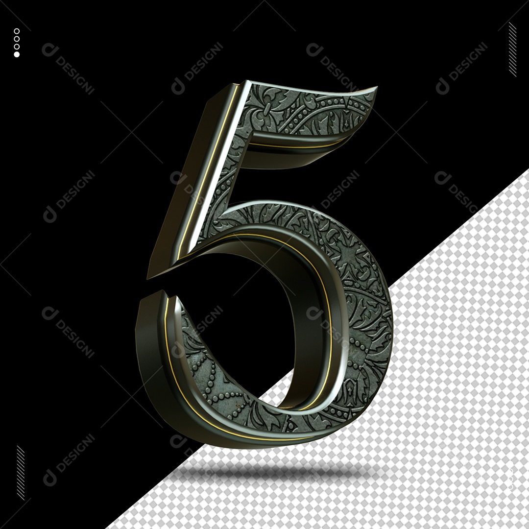 Elemento 3D Número 5 Prata Para Composição PSD