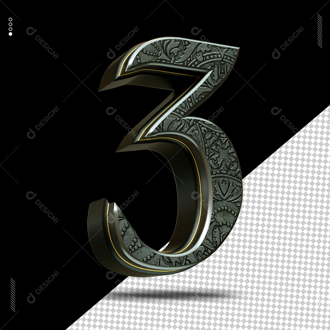 Elemento 3D Número 3 Prata Para Composição PSD