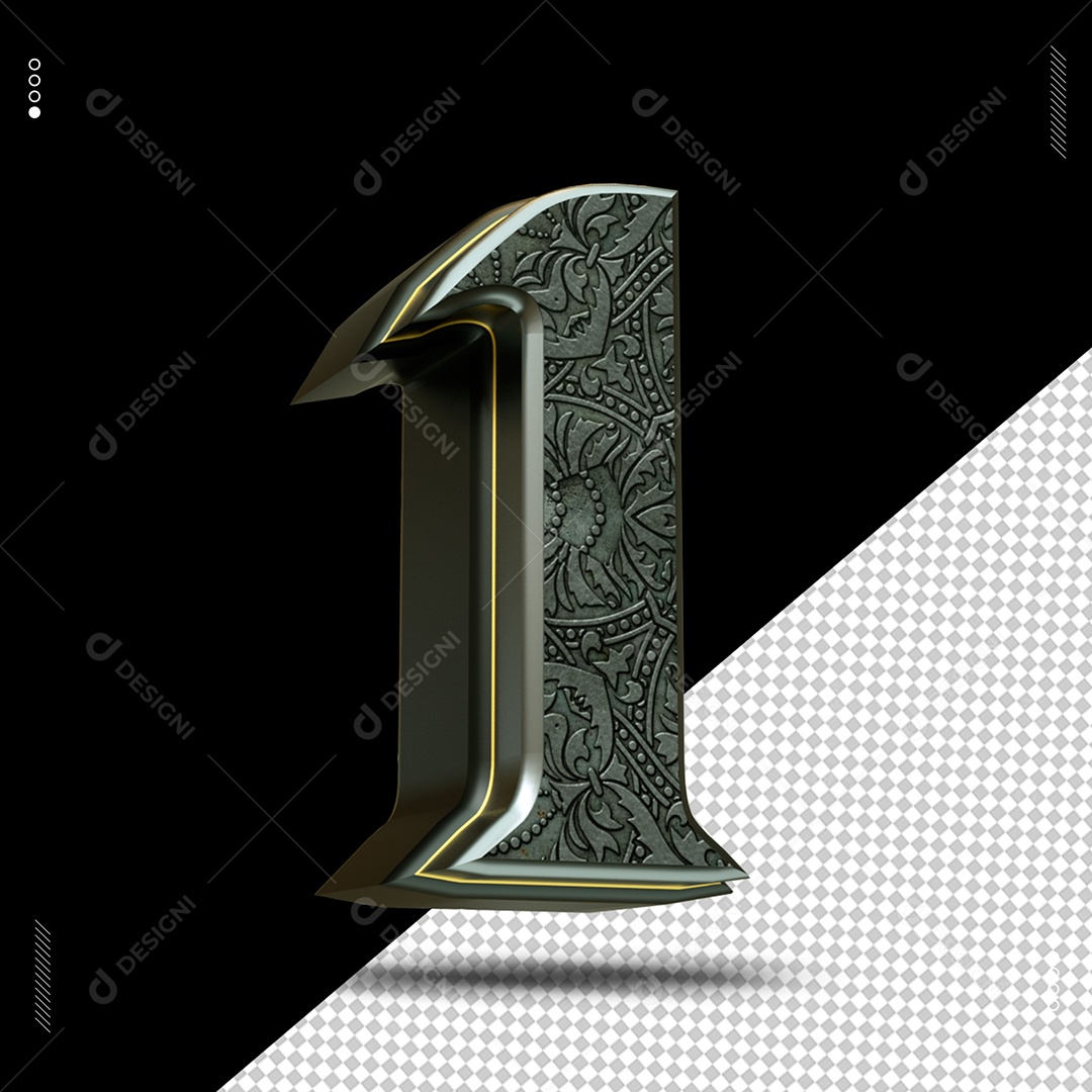 Elemento 3D Número 1 Prata Para Composição PSD