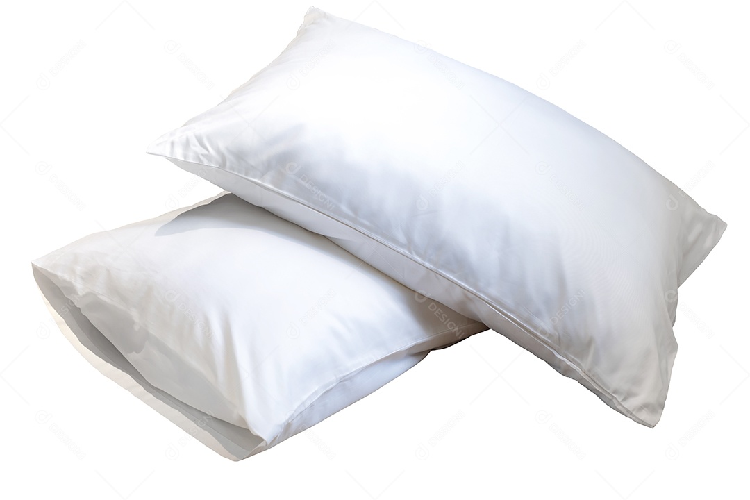 Almofada branca em branco isolada no fundo branco com traçado de recorte inclui.