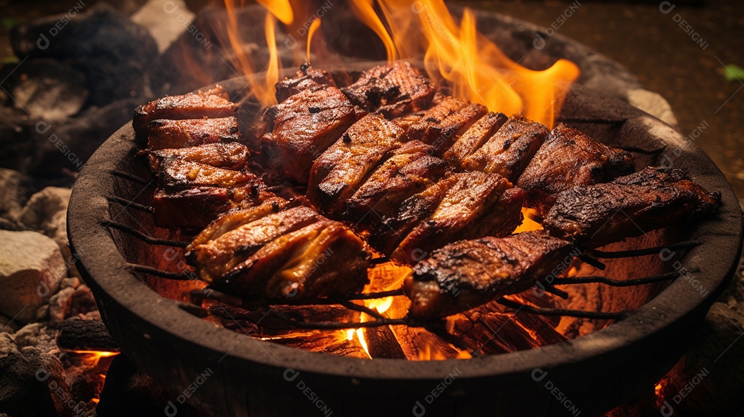 Costelinha de churrasco brasileira em fogo de chão