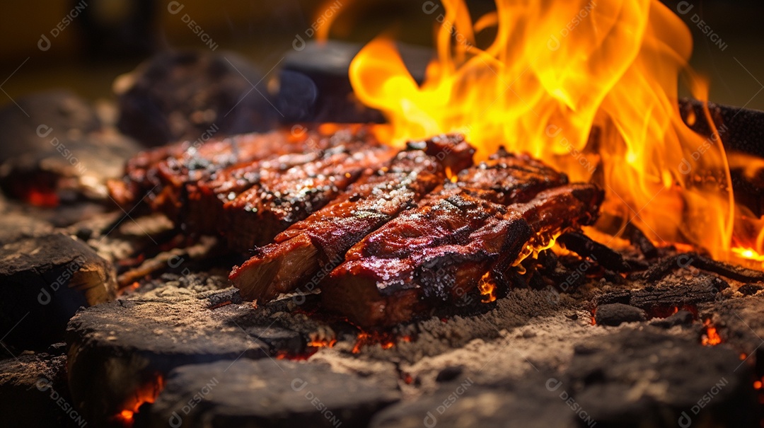 Costelinha de churrasco brasileira em fogo de chão