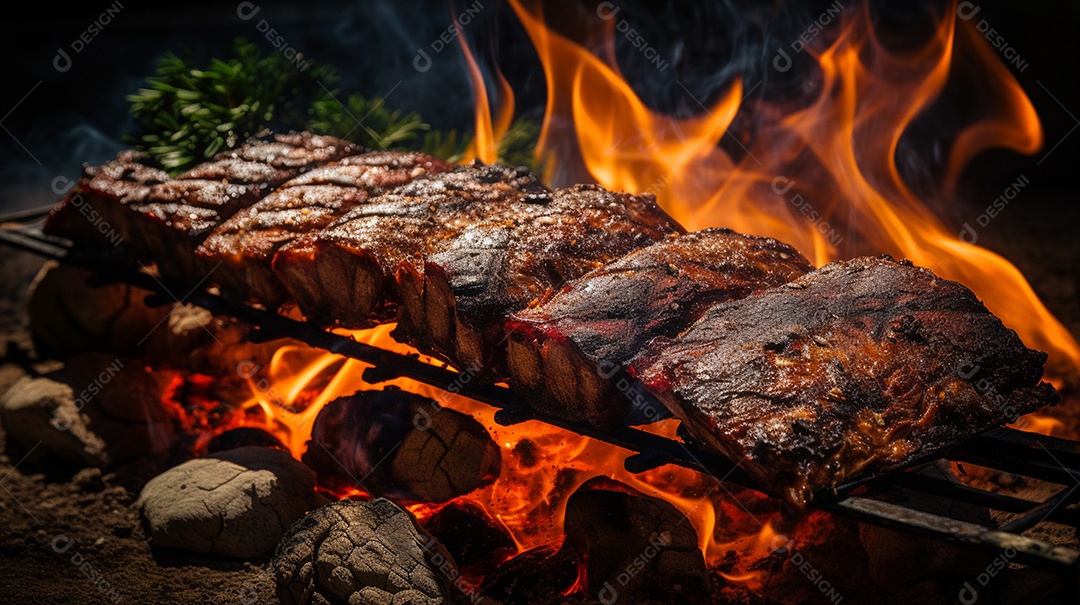 Costelinha de churrasco brasileira em fogo de chão