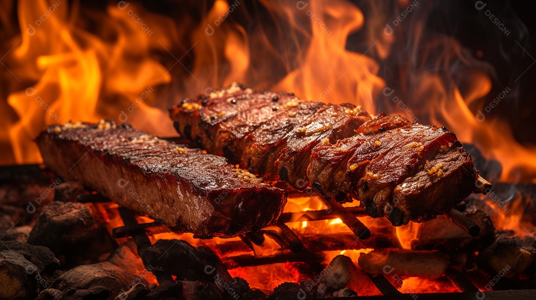 Costelinha de churrasco brasileira em fogo de chão