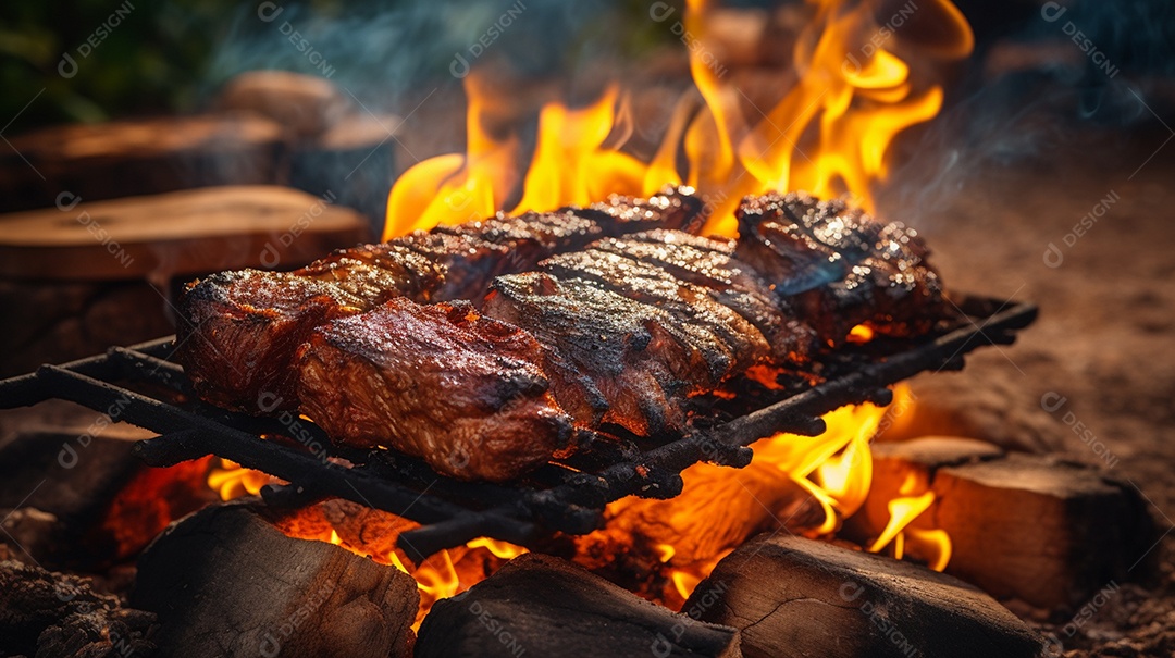 Costelinha de churrasco brasileira em fogo de chão