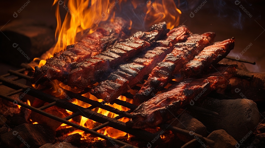 Costelinha de churrasco brasileira em fogo de chão
