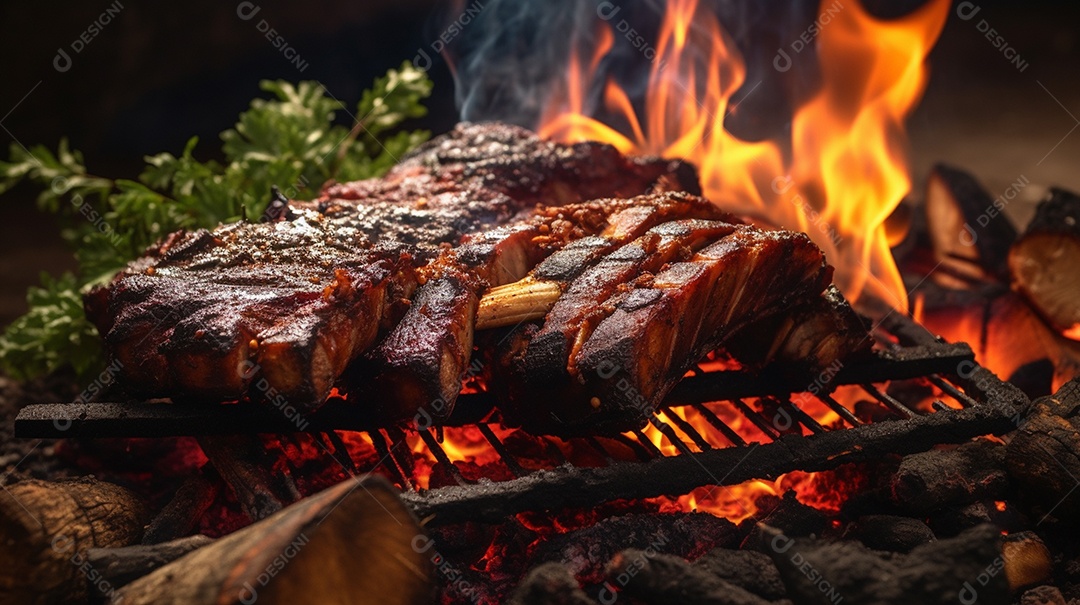Costelinha de churrasco brasileira em fogo de chão