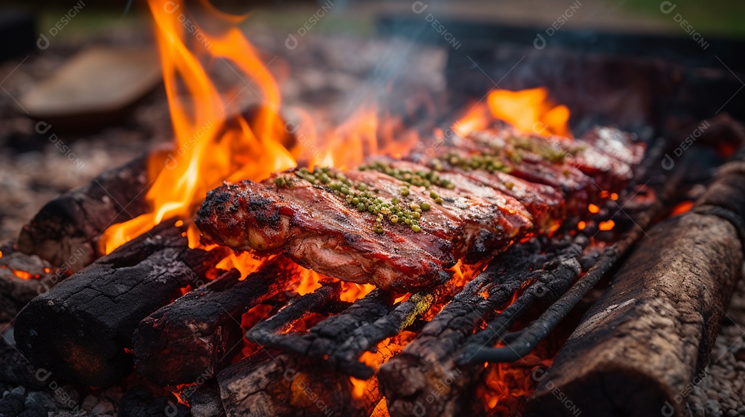 Costelinha de churrasco brasileira em fogo de chão