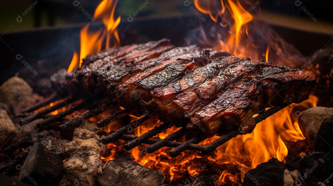 Costelinha de churrasco brasileira em fogo de chão