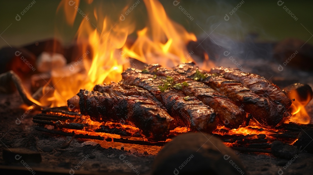 Costelinha de churrasco brasileira em fogo de chão