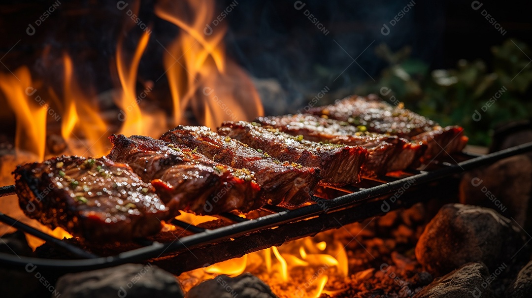 Costelinha de churrasco brasileira em fogo de chão