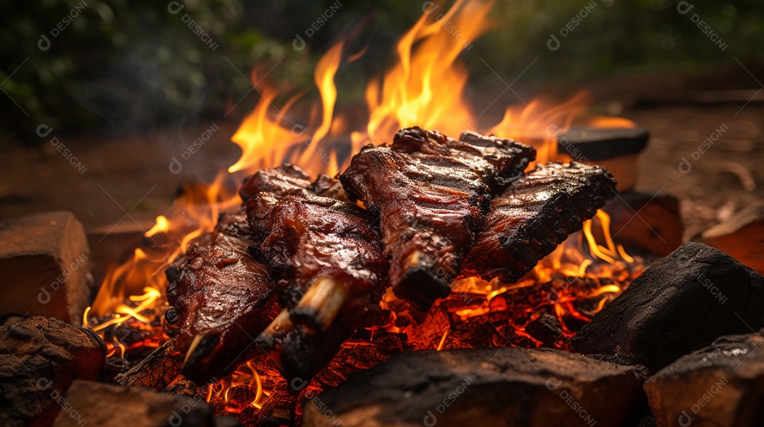 Costelinha de churrasco brasileira em fogo de chão