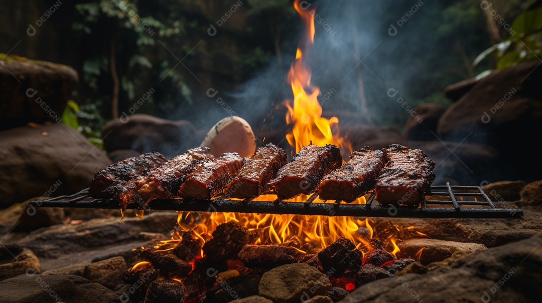 Costelinha de churrasco brasileira em fogo de chão