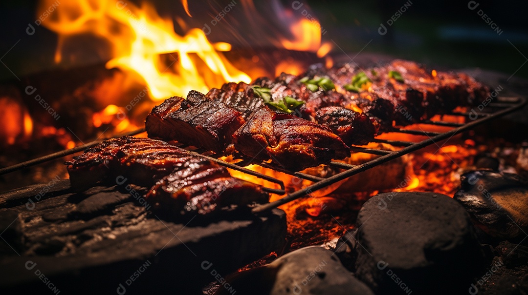 Costelinha de churrasco brasileira em fogo de chão