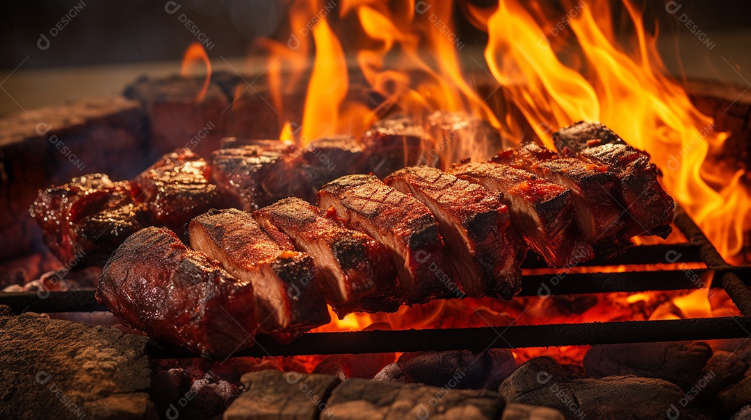 Costelinha de churrasco brasileira em fogo de chão