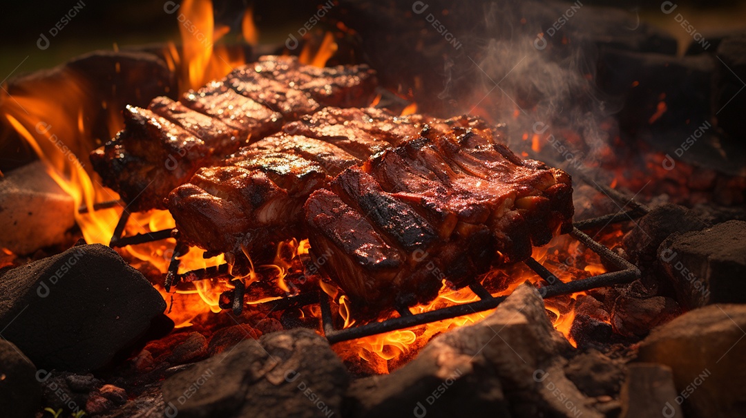Costelinha de churrasco brasileira em fogo de chão