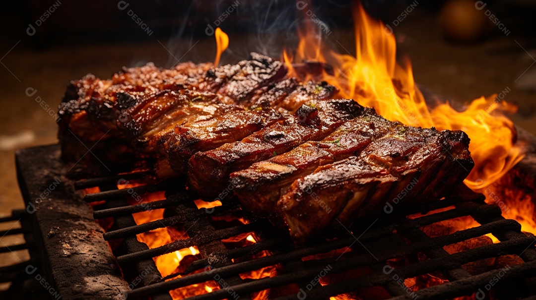 Costelinha de churrasco brasileira em fogo de chão
