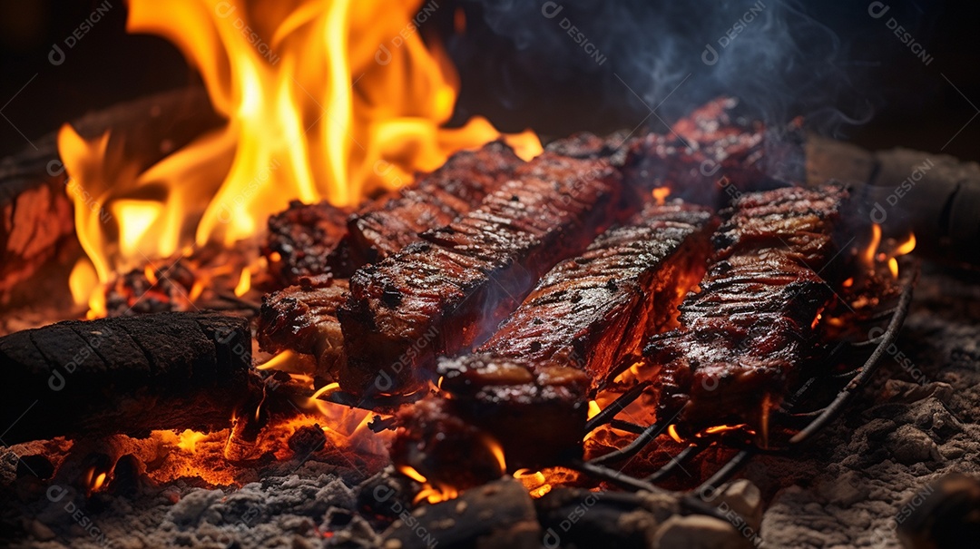 Costelinha de churrasco brasileira em fogo de chão