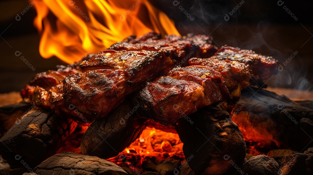 Costelinha de churrasco brasileira em fogo de chão
