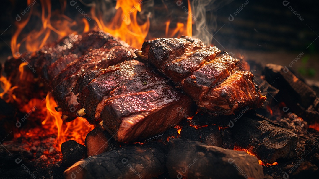 Costelinha de churrasco brasileira em fogo de chão