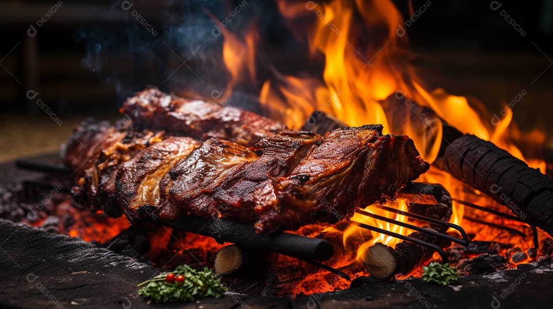 Costelinha de churrasco brasileira em fogo de chão