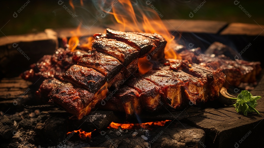 Costelinha de churrasco brasileira em fogo de chão
