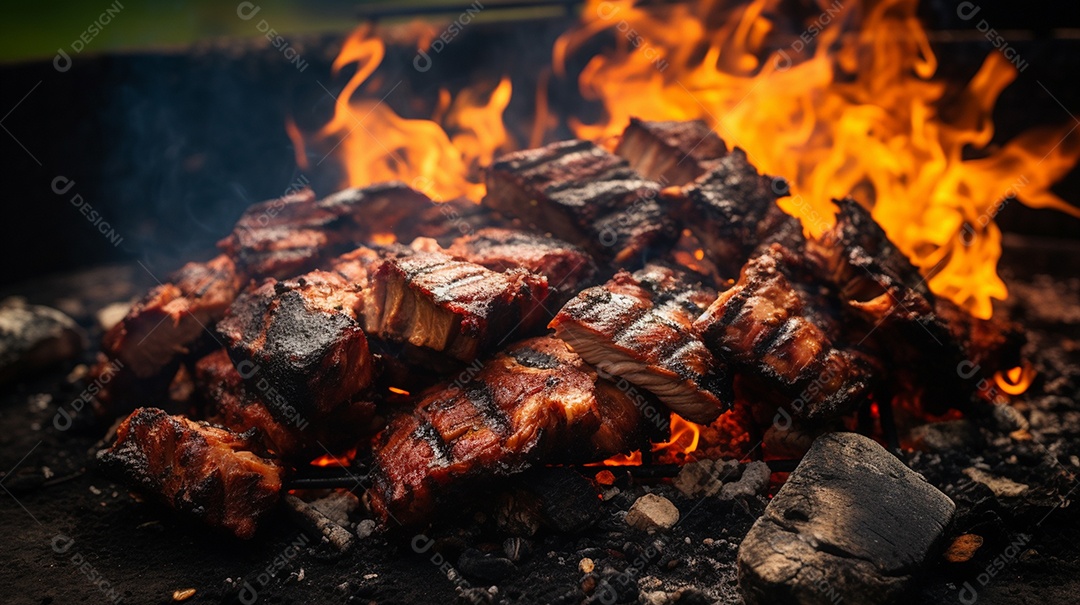 Costelinha de churrasco brasileira em fogo de chão
