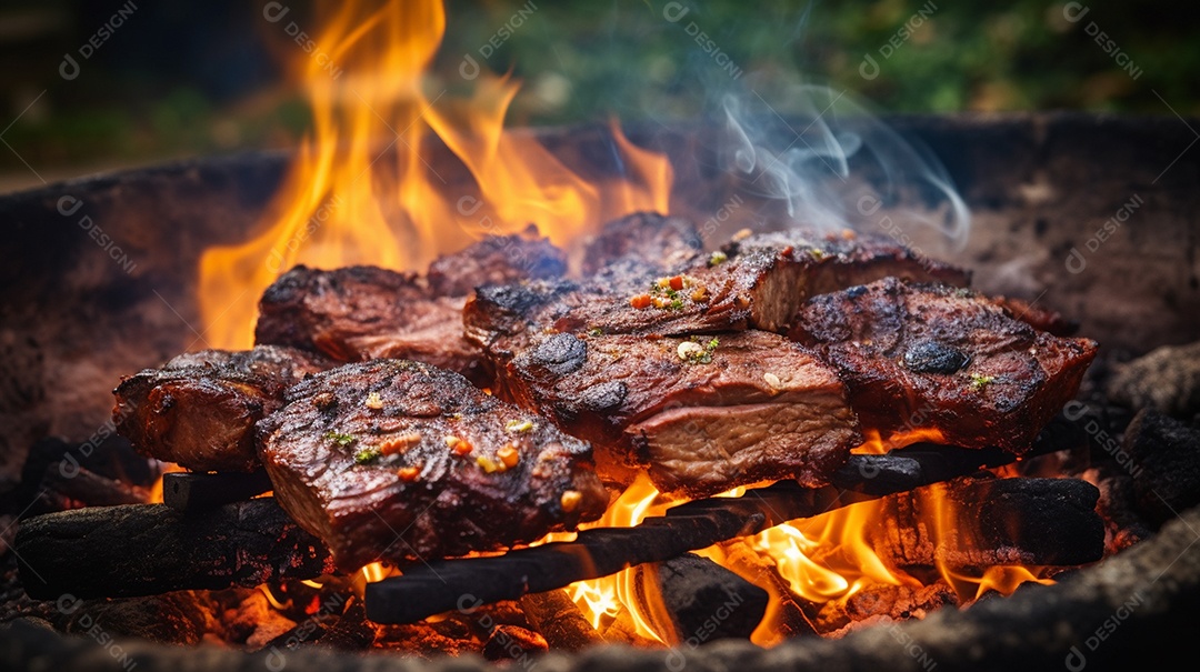Costelinha de churrasco brasileira em fogo de chão